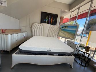 White Upholstered Bed Frame with Sapphire Sleep Mattress