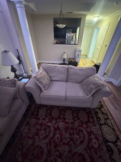 Light Gray Fabric Loveseat and Sofa