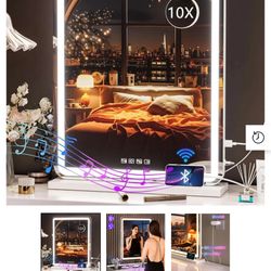 HASIPU 20" X 25" Vanity Mirror With Lights, LED Makeup Mirror, Bluetooth, Rectangle White