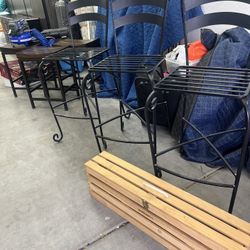 Three Wrought Iron Bar Stools 