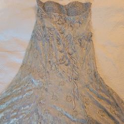 May Queen Silver Beaded Evening Gown
