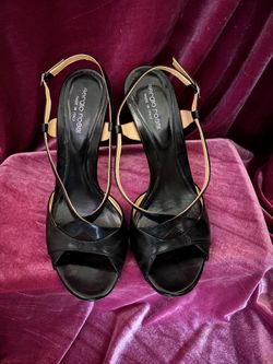 Sergio Rossi Black Leather Peep-Toe Slingback Stiletto Heels