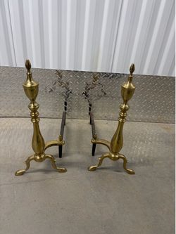 Vintage Brass Urn Top Fireplace Andirons