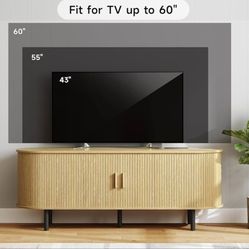 TV Stand with Power Outlet for TVs up to 60 Inch, Entertainment Center with Storage and Adjustable Shelves, Modern Media Console with Sliding Doors fo