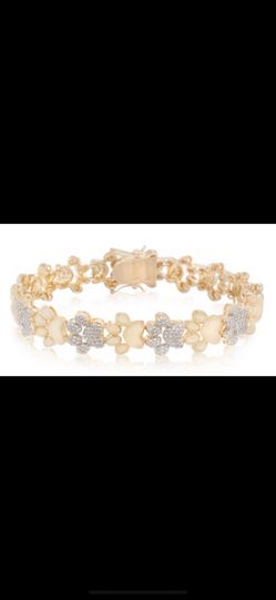 Dog or Cat paw Bracelet 7” 14k Gold Over Brass/ Diamonds