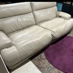 Cream Leather Electric Recliner Sofa