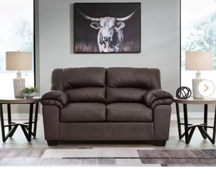 WalkerPoint 66 in. Solid Faux Leather 2 Seat Loveseat in Brown