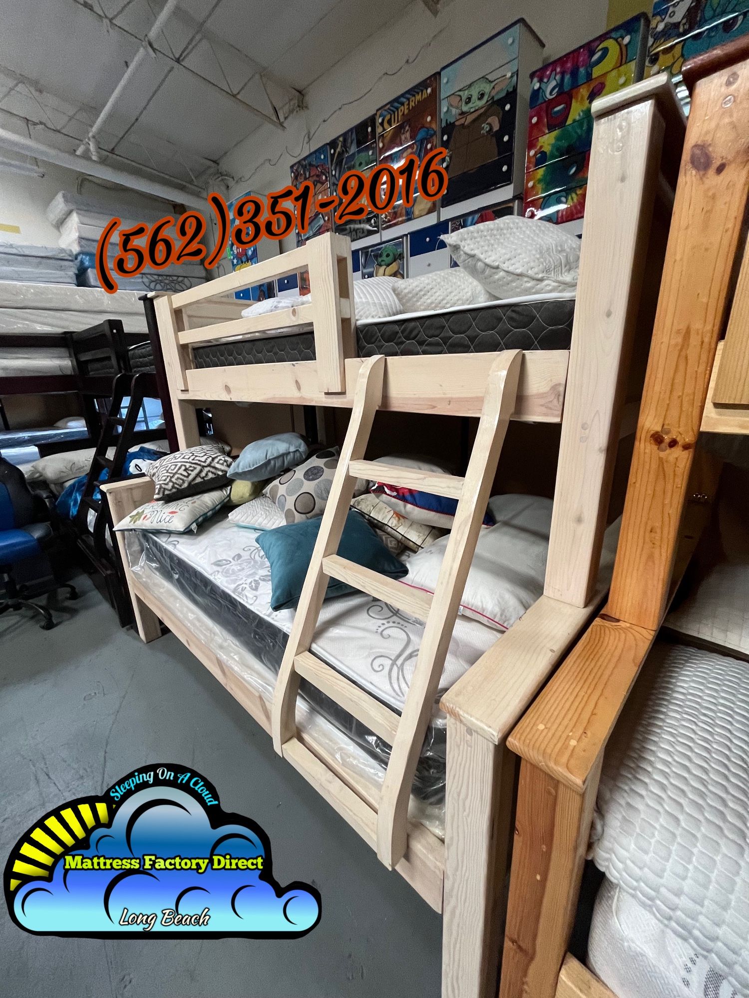 Twin Full Whitewash Bunk Bed With Mattresses Included