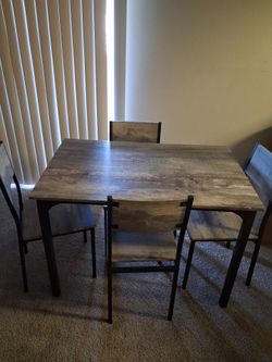 Rustic Wood and Metal Dining Table Set