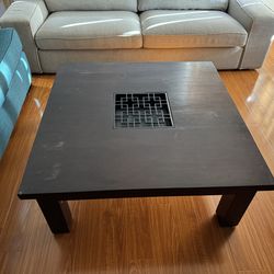 Beautiful Square Coffee Redwood Table with Decorative Center