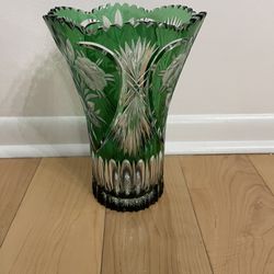 Crystal Czech Green Large Vase