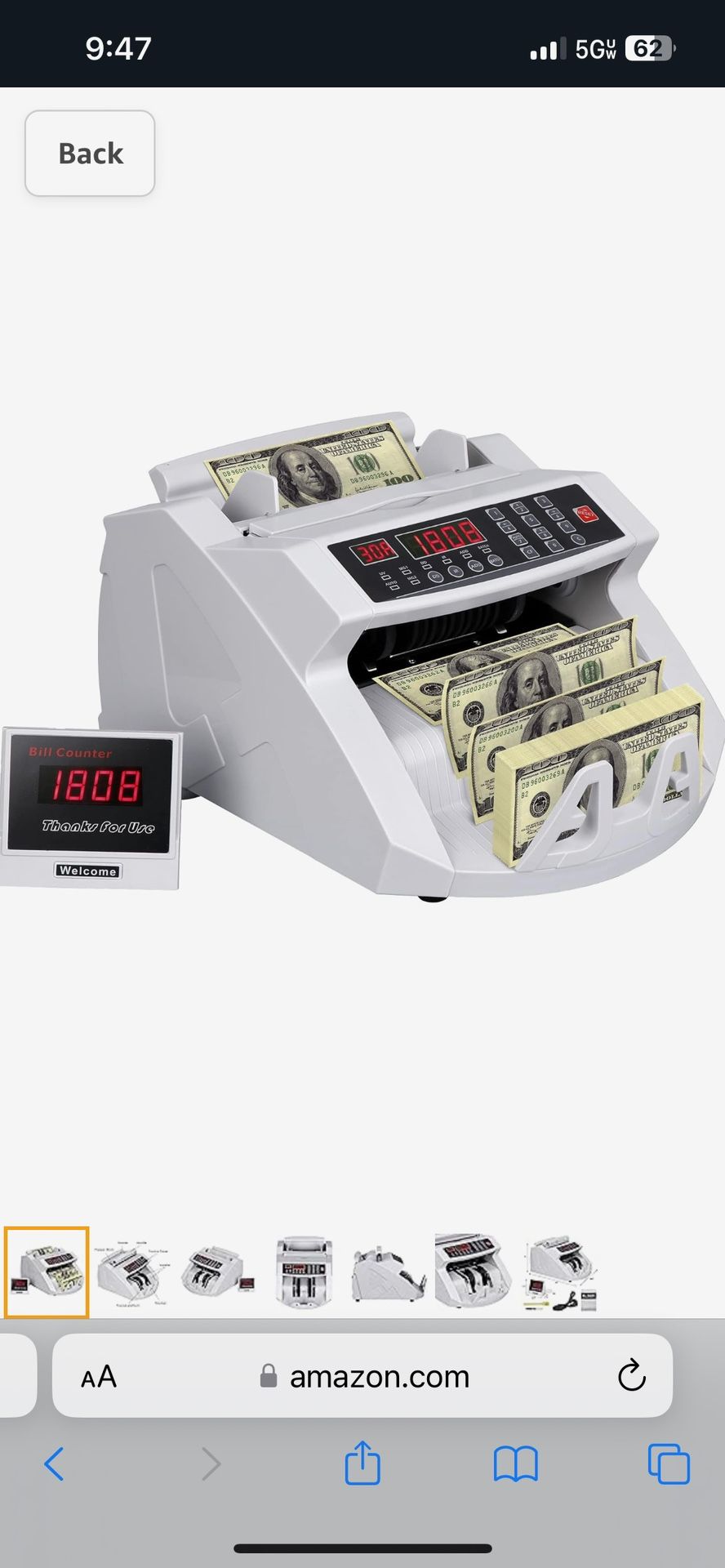 Money Counting Machine Bill Cash Counter USA Money Counter with UV/IR/MG Counterfeit Detection Large LCD Display for $90