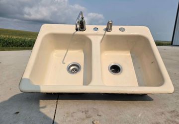 Almond Cast Iron Double Bowl Kitchen Sink