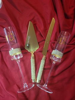 Cute Stuff For Marriage...Mrs. Champagne Flute / Mr. Champagne Flute / Cake Knife / Cake Server.