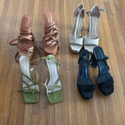 LOT OF 4 - Women’s High Heel Shoes - Size 10 & Size 11. Green, Brown, Black