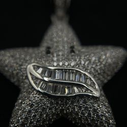Stamped 925 Silver CZ Diamond Mario Trap Star Pendant