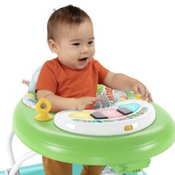 Bright Starts Tiny Trek 2-in-1 Baby Activity Walker with -Toy Station, Adjustable Height and Easy-Fold Frame, Jungle Vines Age 6 Months+