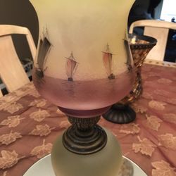 Antique lamp. Decorative Hand painted sailing ships.Great Gift For Christmas. 