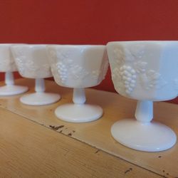 Milk glass  Westmoreland  Paneled Grape- Set Of 4