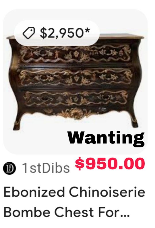 Vintage ebonized chinese-style curved chest of drawers