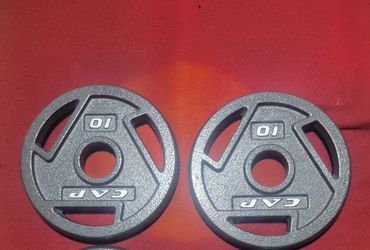 CAP 2" HOLE 10LB PLATES TOTAL 20LBs.  2-10s
11525 S HALSTED/7111.S WESTERN 
20$  CASH ONLY AS IS