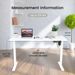 55×24 Height Adjustable Electric Standing Desk, 55 x 24 Inches Sit Stand up Desk, Memory Computer Home Office Desk, White 