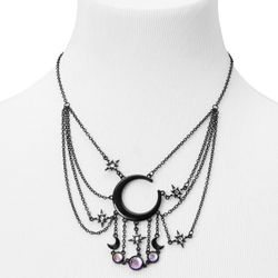 CRESCENT MOON & STARS BLACK CHAIN BIB STYLE CHOKER