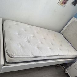 Twin Bed Frame with Mattress – White – Good Condition