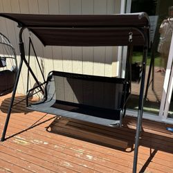 Black 3 Seat Patio Swings with Canopy, Outdoor Porch Swing Chair with Stand, Adjustable Canopy Swing Sets for Backyard, Poolside, Patio Seating Porch 