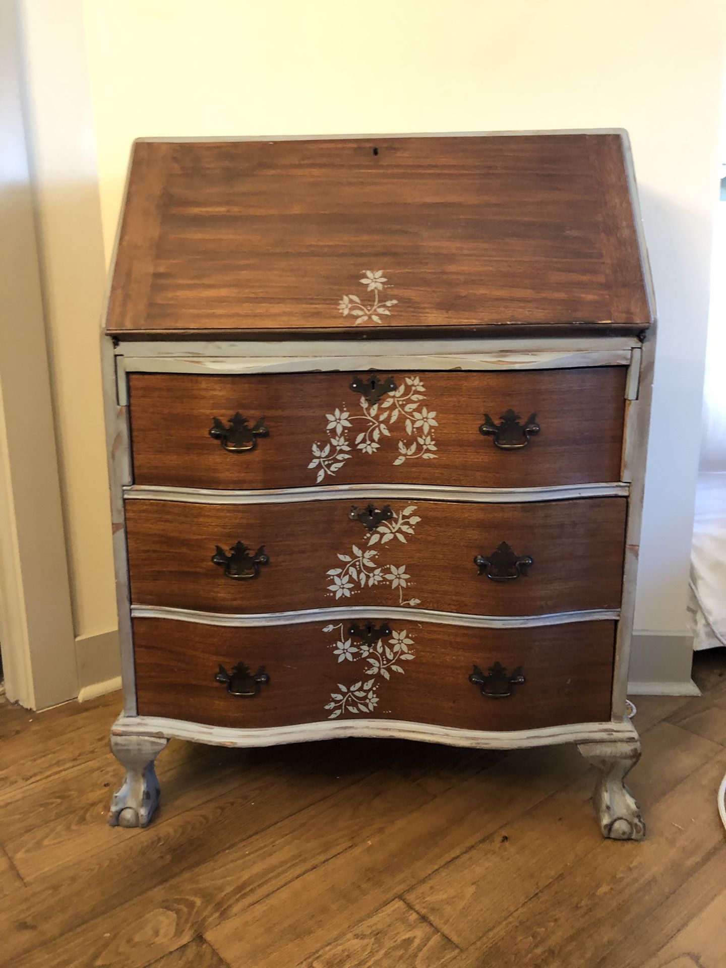 Hand painted, stained antique secretary desk