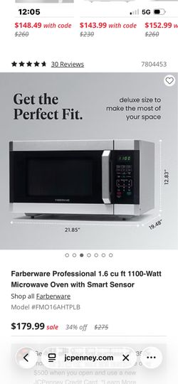 Farberware Professional microwave oven 1.6 cu. Ft. 1100 watts