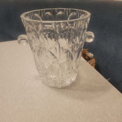 VINTAGE Heavy Lead Pressed Or Cut Glass Ice Bucket With Handles