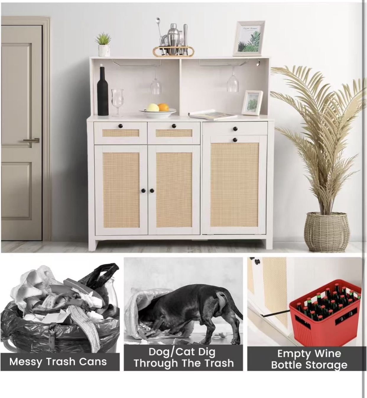 White Storage Cabinet with LED Light