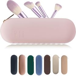 Shunvan life Silicone Makeup Brush Holder, Large Capacity Makeup Brush Bag with Anti-Fall Out Zipper, Portable Travel Cosmetic Brush Bag for Travel an