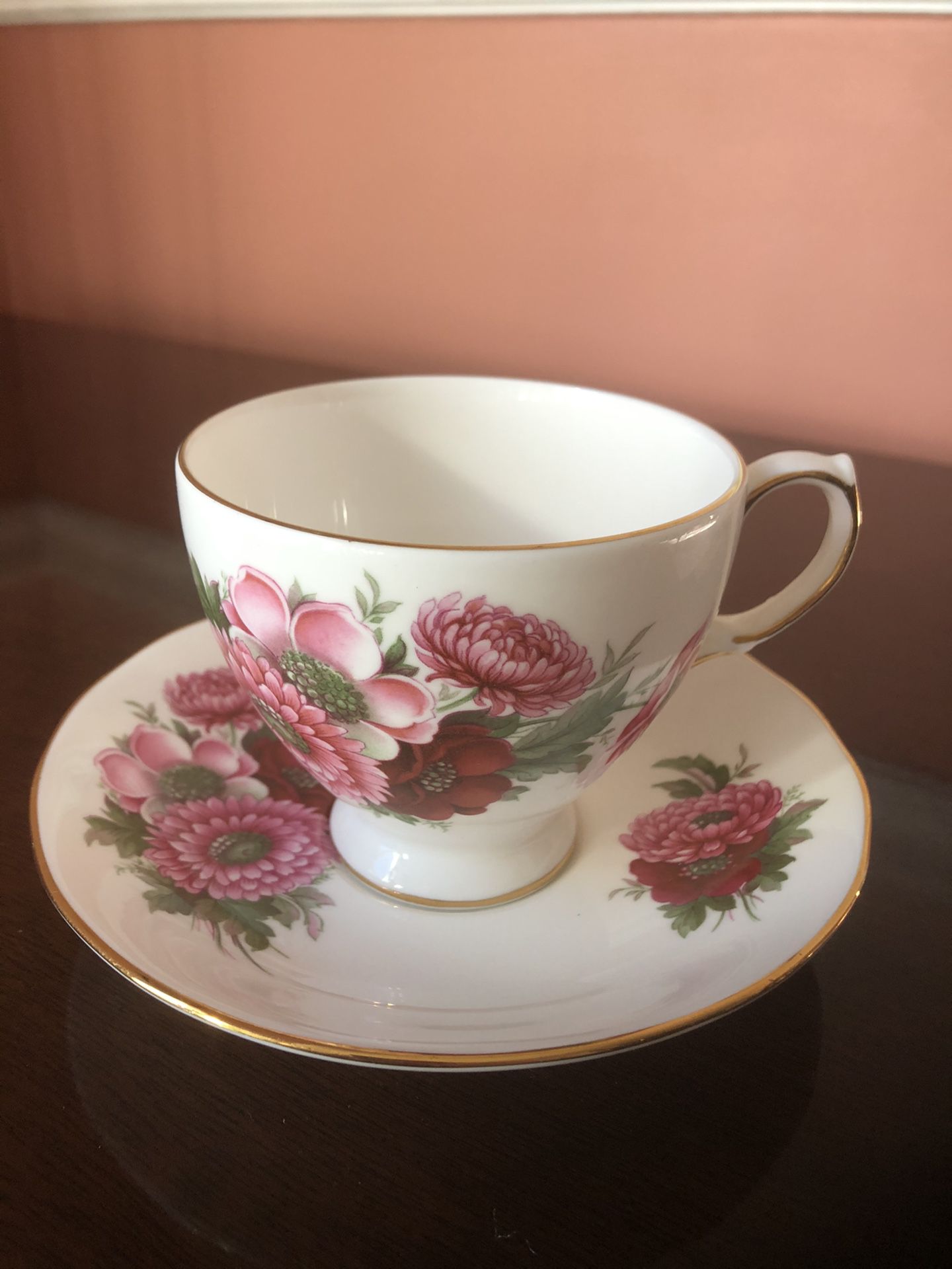 Vintage Queen Anne Pink Flowers Cup and Saucer