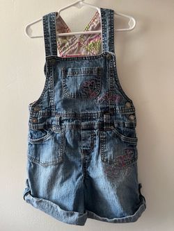 Vintage girl butterfly embroidered overalls