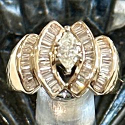 14K Yellow Gold Genuine Diamond Engagement / Wedding Ring Show Stopper !! Size 7.  1.40 Total Diamond Carat. 