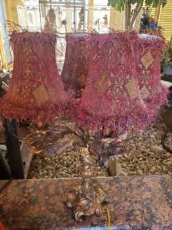 2 Old World Burgundy & Gold Lamps