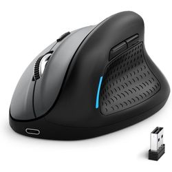 Ergonomic Mouse, Wireless Vertical Mouse with 6 Buttons, 5 Adjustable DPI Levels, Up to 4800 DPI, 2.4G and Bluetooth, Wired Rechargeable Optical Verti