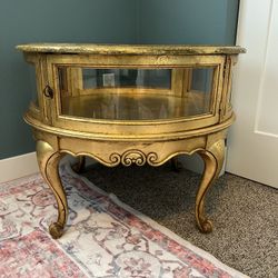 Gorgeous Vintage Round Glass Gold Coffee Table Cabinet