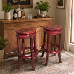 RESTORED 24"H Matching Pair Solid Hongmu Stools / Pedestals / Stands – Rosewood Class