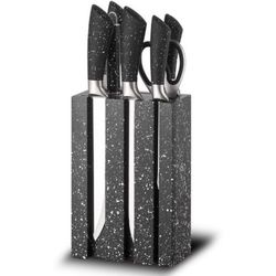 8-Piece Colorful Kitchen Knife Set with Wooden Stand - 3 Ergonomic Handle Colors Chef Knives, Utility Knives, Sharpener, Scissors | Stainless Steel Kn