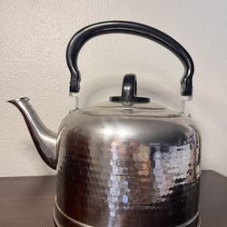 Vintage QUEENSENSE Royal Stainless Steel Stove Top Kettle Silver Black, Large