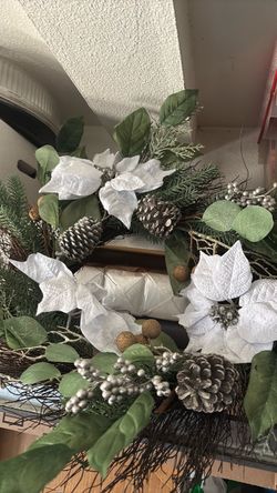 White poinsettia Christmas wreath