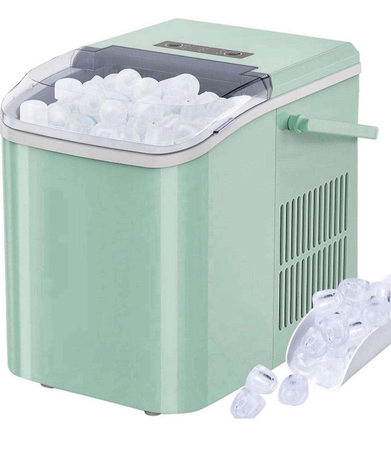Ice Maker, Portable Countertop Icemaker Machine, Self Cleaning Quiet 2 Sizes Bullet Cubes Makers, 9 Cubes in 6 Mins, 26.5lbs/24Hrs with Ice Scoop, Bas