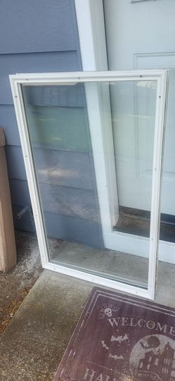 Old white vinyl exterior door window 22" X 36"
