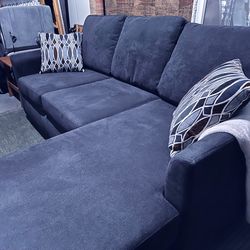 Midnight Blue Porthos 80” Modern Sectional Sofa with Reversible Chaise by Living Spaces