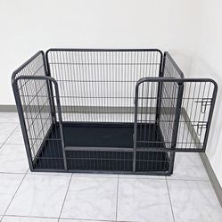 New in box $95 Heavy-Duty Dog Pet Playpen w/ Plastic Tray Indoor Outdoor Cage Kennel 4-Panel, 49”x32”x35” 