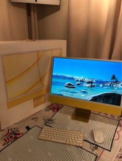 2021 Apple iMac Yellow M1 processor 24-inch 8gb ram 256gb ssd. Works great. Comes with original box