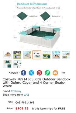 Costway Kids Outdoor Sandbox with Cover & Corner Seats – Brand New